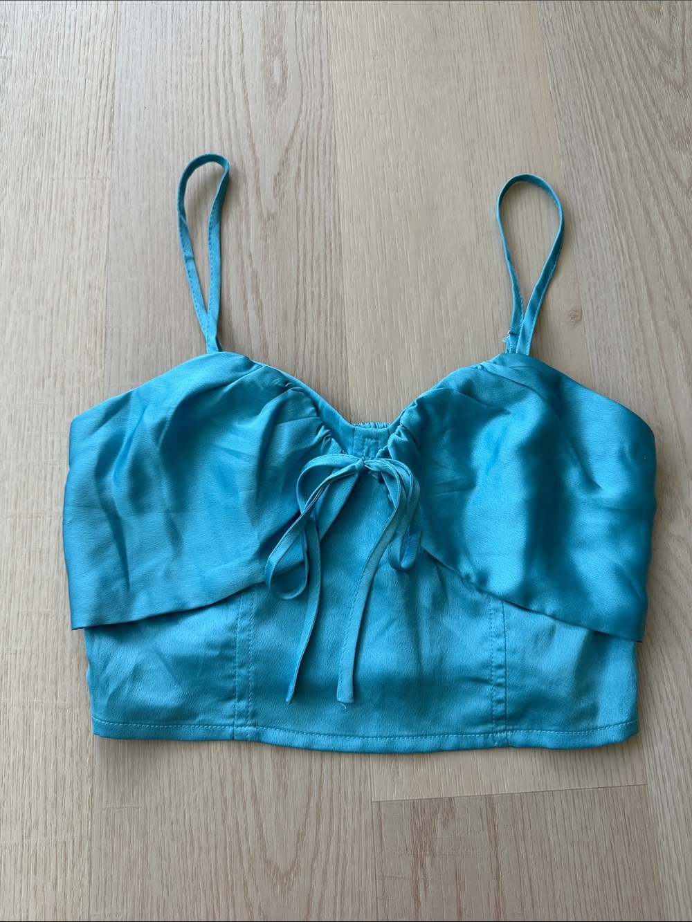 NWOT PacSun Turquoise Satin Crop Cami Top with Tie Front Size XS